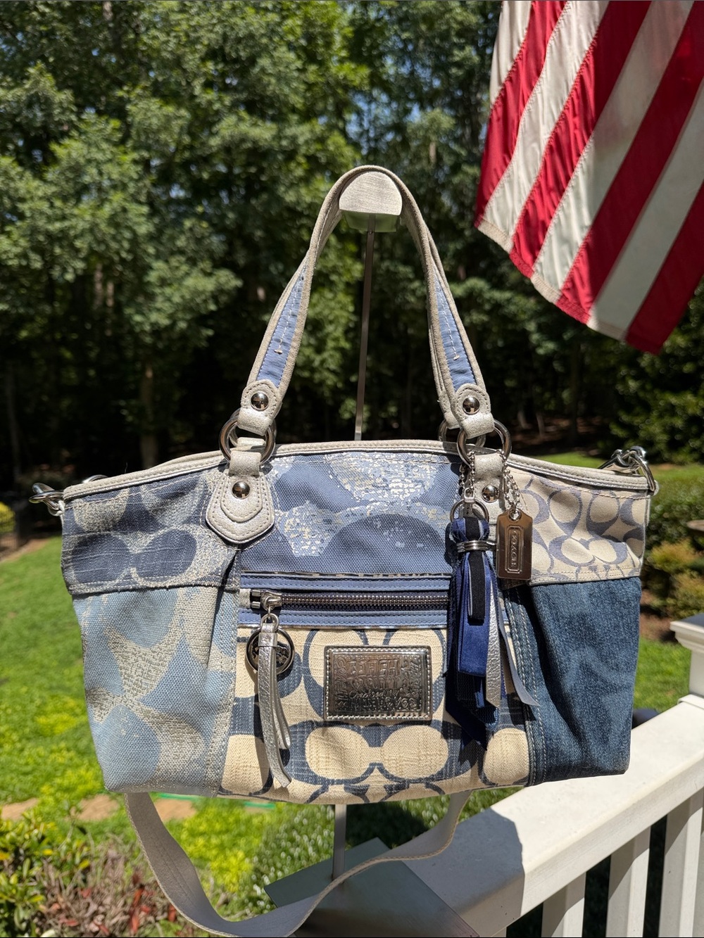 Coach Poppy Denim and Metallic Blue Patchwork Rocker Satchel 2010 w TAGS - Picture 10 of 17